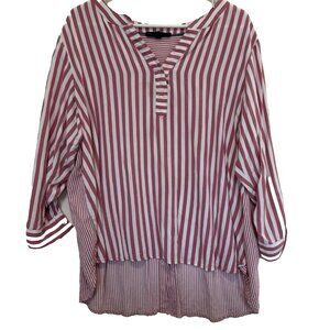 Jane‎ Delancey Hi Lo Top 1X Pink Stripe Roll Tab Slv Button Coastal Cottagecore